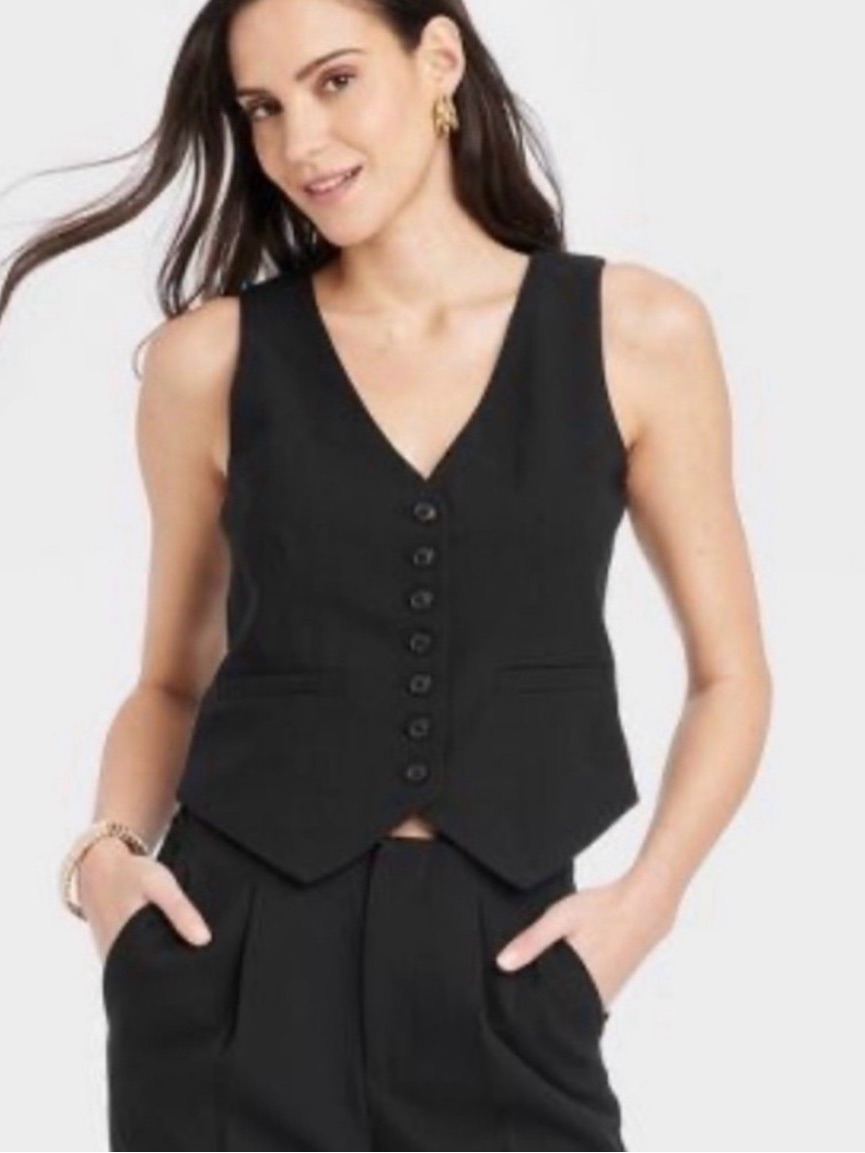 A New Day Black Tailored Button Vest